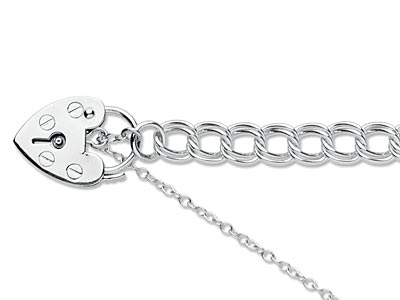 Sterling Silver 6.5mm Double Curb  Bracelet 7.519cm                 Padlock  Safety Chain Hallmarked