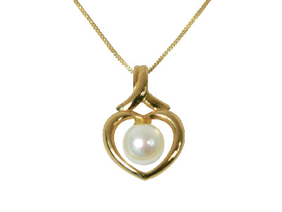 9ct Yellow Fresh Water Cultured Pearl Heart Necklet, 16