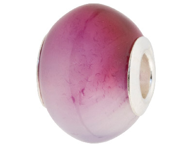 Agate Charm Bead Smooth Dark Purple With Light Purple Swirls Silver Insert