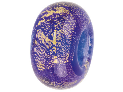 Murano Style Glass Charm Beads, Blue With Gold Foil Decoration