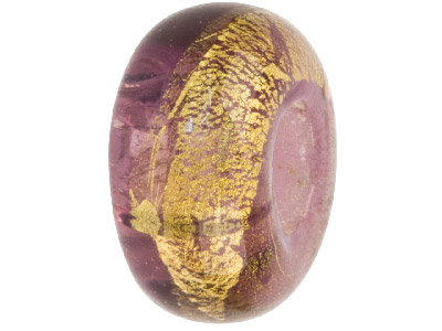 Murano Style Glass Charm Beads, Purple With Gold Foil Decoration