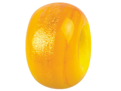 Murano Style Glass Charm Beads, Yellow Bead With Fiery Swirl