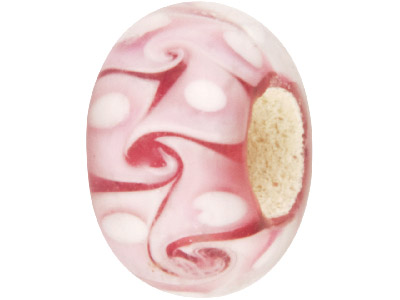 Murano Style Glass Charm Bead Pink With Black And White Swirl Decoration