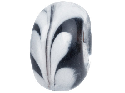 Murano Style Glass Charm Beads Black With White Swirl Design