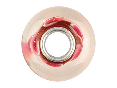 Glass Charm Bead, Dark Red With    Pink And White Swirl, Sterling     Silver Core - Standard Image - 2