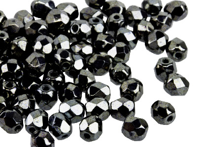 Preciosa 4mm Czech Fire Polished   Glass Beads Jet Hematite,          Pack of 100 - Standard Image - 2