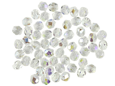 Preciosa 6mm Czech Fire Polished    Glass Beads Crystal Ab, Pack of 100