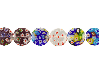 Millefiori Multicoloured Coin Glass Beads 18mm, 16