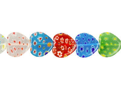 Millefiori Multicoloured Heart Beads 20mm, 16