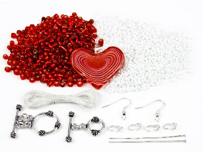 Glass Bead Pendant Kit Red And White, 4 Compartments