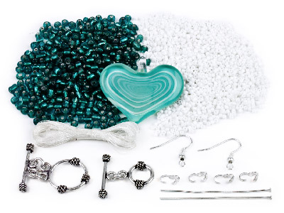 Glass Bead Pendant Kit Aqua Tones, 4 Compartments