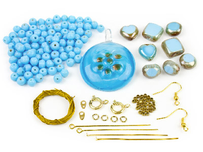 Glass Bead Pendant Kit Turquoise Tones, 4 Compartments