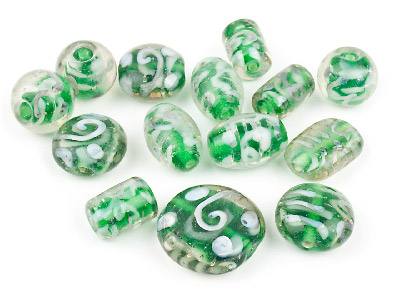 Glass Beads Selection Evergreen Patterned, 50g Pack