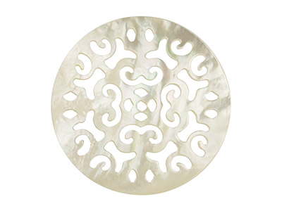 Mother of Pearl White Round        Filigree Disc, 20mm - Standard Image - 1