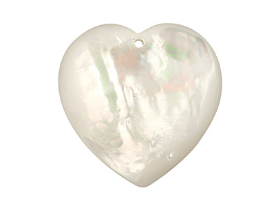 Mother of Pearl White Domed Heart  With Drill Hole, 22mm