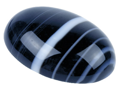 Onyx, Black And White Banded Oval  Cabochon, 20x15mm - Standard Image - 1
