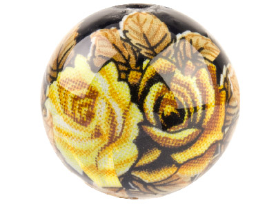 Round 12mm Decal Beads Black With Yellow Rose, 4 Pack