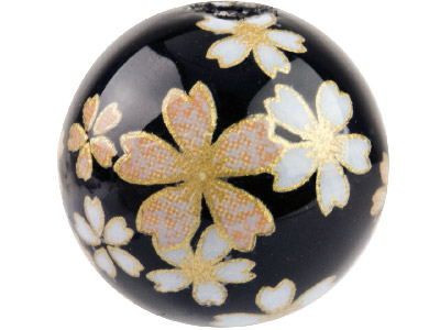 Round 12mm Decal Beads Black With Soft Pink Flower, 4 Pack