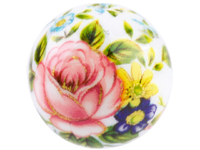 Round 12mm Decal Beads White With Pink Rose, 4 Pack