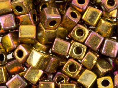 Miyuki Cube Seed Beads 4mm Square Metallic Bronze Iris 20g Tube, Miyuki Code Sb4-462