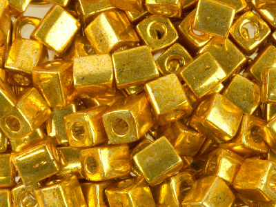 Miyuki Cube Seed Beads 4mm Square   Metallic Gold 20g Tube, Miyuki Code Sb4-1053 - Standard Image - 1