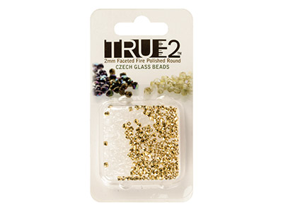 True2 2mm Czech Fire Polished      Beads, Crystal 24k Gold Plate, 2g  Pack - Standard Image - 2