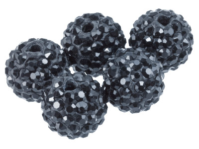 Shamballa Black Crystal 10mm Round Beads, Pack Of 5