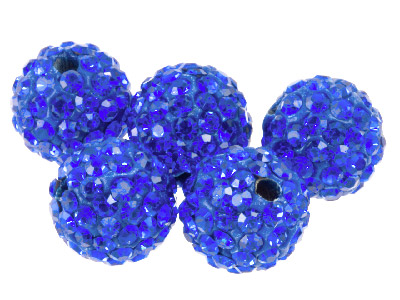 Shamballa Blue Crystal 10mm Round Beads, Pack of 5