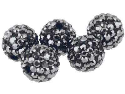 Shamballa Gunmetal Crystal 10mm Round Beads, Pack Of 5