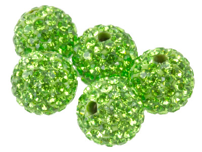 Shamballa Green Crystal 10mm Round Beads, Pack Of 5