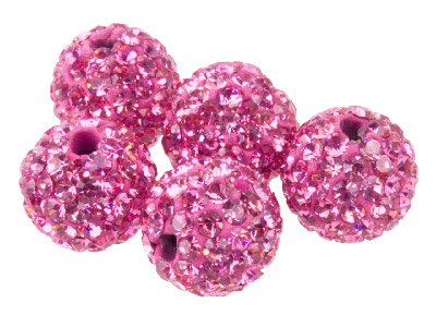 Shamballa Pink Crystal 10mm Round Beads, Pack Of 5