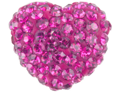 Shamballa Hot Pink Crystal 14mm Heart Bead, Pack of 1,