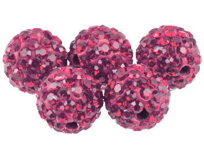 Shamballa Deep Red Crystal 10mm Round Beads, Pack Of 5