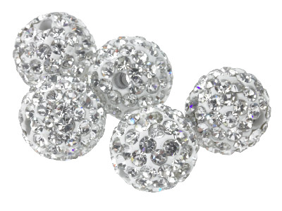 Shamballa White Crystal 10mm Round Beads, Pack Of 5