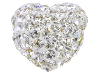 Shamballa White Crystal 14mm Heart Bead, Pack Of 1
