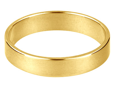 9ct Yellow Gold Flat Wedding Ring  5.0mm, Size J, 3.8g Medium Weight, Hallmarked, Wall Thickness 1.24mm, 100 Recycled Gold