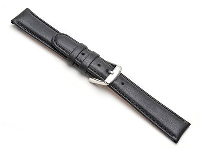 Black Padded Calf Watch Strap 22mm Genuine Leather
