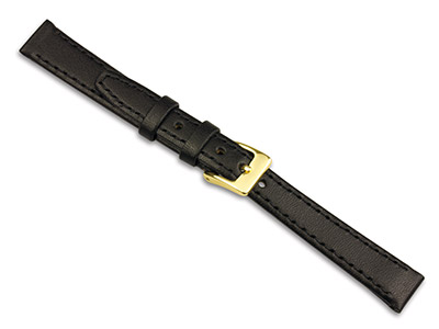 Black Calf Stitched Watch Strap    18mm Genuine Leather