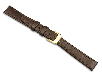 Brown Calf Stitched Watch Strap    18mm Genuine Leather