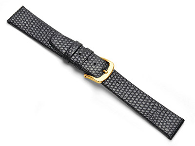 Black Lizard Grain Watch Strap 16mm Genuine Leather - Standard Image - 1