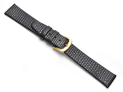 Black Lizard Grain Watch Strap 20mm Genuine Leather - Standard Image - 1
