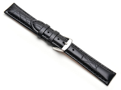 Black Super Croc Grain Watch Strap 20mm Genuine Leather