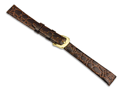 Brown Croc Grain Watch Strap 14mm  Genuine Leather - Standard Image - 1