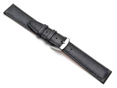 Black Calf Ostrich Grain Watch     Strap 16mm Genuine Leather - Standard Image - 1