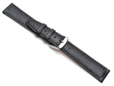 Black Calf Ostrich Grain Watch     Strap 18mm Genuine Leather - Standard Image - 1