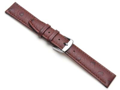 Brown Calf Ostrich Grain Watch     Strap 16mm Genuine Leather - Standard Image - 1