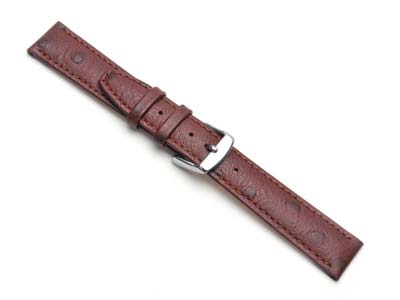 Brown Calf Ostrich Grain Watch     Strap 18mm Genuine Leather - Standard Image - 1