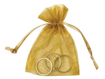 Pack Of Six Organza Bags, Gold, 7.6 X 10cm