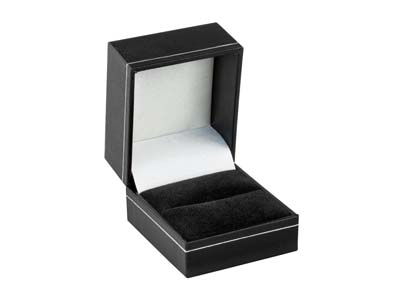 Black Leatherette Ring Box Silver  Line