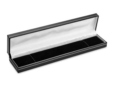 Black Leatherette Long Bracelet Box Silver Line